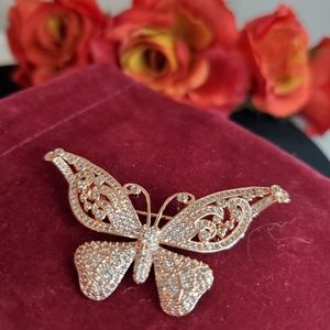 Butterfly Brooche / Pin - 18kt Rose Gold CZ